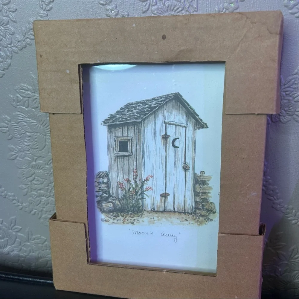 Rustic Brown Framed Outhouse Art Set New NIB